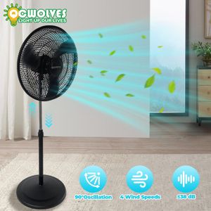 QCWOLVES 18 Inch Standing Fan, Pedestal Fan with 3 Speeds, Wide-Angled Oscillation, Powerful Airflow, Adjustable Height, Floor Fan for Bedroom, Black