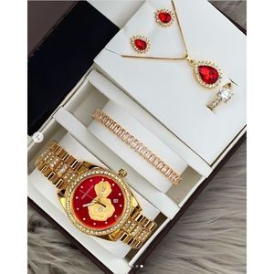 Keep Moving Eye Catching Super Crafted No Rusting Set Of Gold Ladies Wrist Watch/Necklace/Bracelet/Earring/Ring