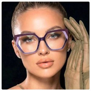 Blue Purple Square Cat Eye Blue Light Blocking Computer Optical Eyeglasses