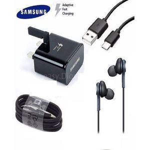 Samsung Fast Charger + FREE Black Earpiece And Charger Cord Cable For Samsung Galaxy A10E A50 A20 Note 10 S20 Plus Ultra 5G A51 A71,LG G7 G8 V40 V50 G9 V60 Thinq,G6,V30 V20,3A USB Type C Data Cable,