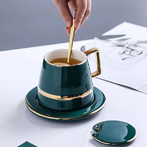 3Pcs Ceramic Cup Creative Cup + Tray + Spoon Set Coffee