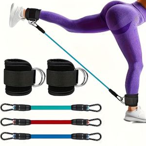 5 Pcs Ankle Strap Resistance Band Training Set, Leg Hip Strength Exercise Gear, Kickboxing Weight Assist Cuffs with 3 Color Elastic Bands