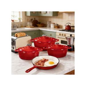 4 In 1 Enamel Coated Dutch Oven Cast Iron Pot - Cast Iron Cookware Set