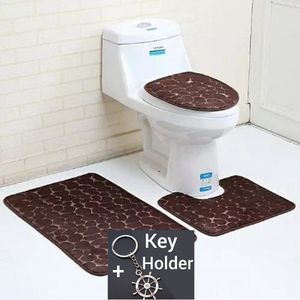 Platinum 3 In 1 Toilet Floor Mat + Pedestal Rug + Toilet Lid Cover Foot Mat + Key Holder