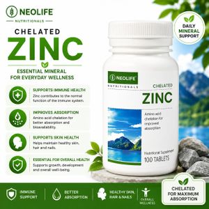 Neo N eo Chelated Zinc 100 Tablets (Single) Ne ol ife Chelated Zinc 100 Tablets (Single) Ne olife Zinc supplement for immune, memory, prostate and eye support