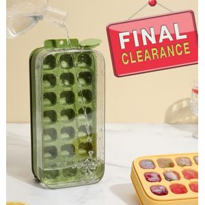 Ice Cube Tray with Lid and Bin for Freezer - 21 pcs Silicone Ice Cube Mold, No Touch Easy Release - BPA free, Reusable, Stackable, suitable for cocktails whiskey coffee and more (Green-21 pcs)