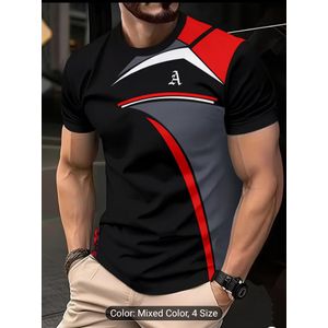 Men'S Short Sleeve T Shirt with Full Body Print Casual Crew Neck
