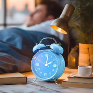 Analog Alarm Clock Stylish Bell Desk Clock - Silent Ticking Clock Bedside Alarm Clock With Night Light