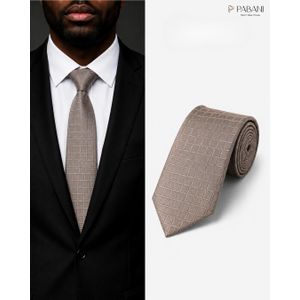 PABANI Pabani Premium Beige Checkered Mens Silk Tie For Business Meetings