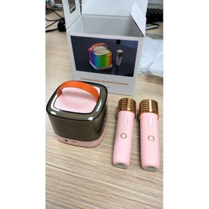 Mini Karaoke Machine for Kids Adults, Portable Bluetooth Speaker with 2 Wireless Microphones, Microphone Speaker Set with LED Lights for Home Party, Birthday Gifts for Girls Boys Kid