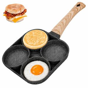 KITCHA 4-Cup Non-Stick Egg Frying Pan – Breakfast Omelette & Pancake Pan for Gas and Induction Cookers, Black