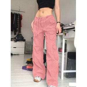 Fashion (Black)Multi Pockets White Cargo Pants Women Adjustable Low Waist  Baggy Wide Leg Jeans Oversized Casual Trousers Retro Bottoms Iamhotty ACU