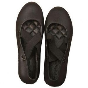 Girl's Crossed Rubber Back To School Flat Shoe- Black