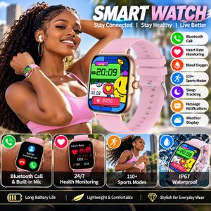 SupDevice 1.83" HD LED Smart Watch, 6.55mm Ultra-Thin Zinc Alloy Design, 7-Day Battery, Heart Rate & Blood Oxygen Monitor, Bluetooth Call, Sleep Tracker, Multi-Sport Modes, Waterproof – Business & Sports Style for Men & Women, pink
