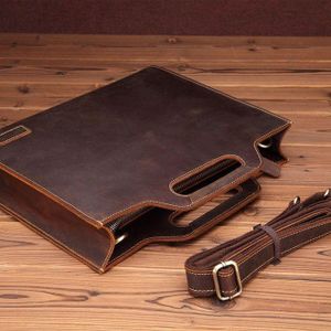 Executive Men's Genuine Leather Briefcase Office Bag Handbag Shoulder Business Office Bag - HORSE Leather Men Office Handmade Briefcase with Shoulder Strap Carrier Brown Horse Skin Made Leather Tote Bag Office Briefcase
