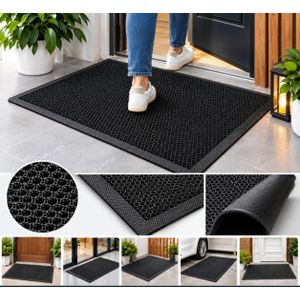 Modern Large Outdoor Door Mat – Non-Slip Waterproof Rubber Entryway Mat with Dirt Trapping Mesh & Abstract Wave Accent for Front Porch, Patio & Office