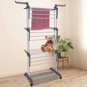 HOUSEWARE Stainless Steel Heavy Duty Double Pole 3 Layer Cloth Drying Stand  for Balcony | Clothes Stand for Drying| Cloth Stand