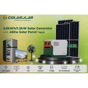 COLASOLAR Cola3600 3.6kwh Solar Generator With 4 Pieces 450W Solar Panels– Reliable Power Backup for homes ,offices and industries.