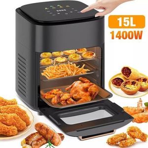Hot Air Fryer 15L Air Fryer 1400W Hot Air Fryer Oven Fryer without Oil 6 Cooking Functions with Digital LED Touch Screen (Black)