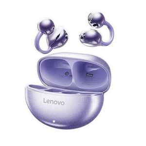 Lenovo Open Ear Bluetooth 5.3 Earbuds - Wireless Clip-on Earphones with Mic, 30H Playtime, IPX5 Waterproof, Purple