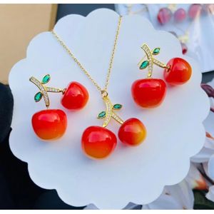 U.S.A So Beautiful & Elegant Original Quality Ladies Cherries Ball-Shaped Necklace & Earring Set