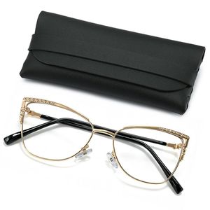 Women Rhinestone Cat Eye Anti Blue Light Glasses, Luxury Gold Metal Frame Eyeglasses, Lightweight Computer Screen Filter Eyewear for Office Daily Wea