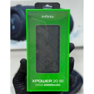 Infinix 20000mAh Power Bank with 2 USB + Type-C ports. 12W fast charging for iPhone, Samsung, and Android devices. Compact, portable, and travel-ready