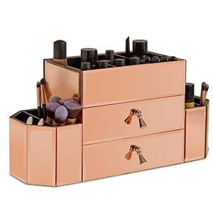 BILLSTONE Beautify large mirrored rose gold glass cosmetic makeup storage organizer and jewelry box
