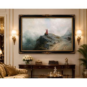 Dante & Virgil on the Mountain of Purgatory(12x20inch) – Divine Comedy wall painting, Mountain of Purgatory painting, historical home decor painting. Divine Art Wall Painting.
