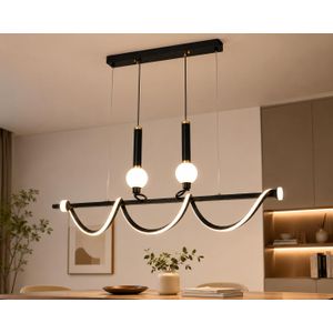 ESCLIGHTING Modern LED Pendant Hanging Light with Wave LED Strip, Dual Globe Lights