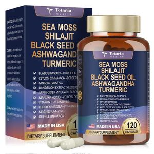 Totaria 25-in-1Sea Moss Black Seed Oil Ashwagandha,Ginger,Shilajit, x120 Caps