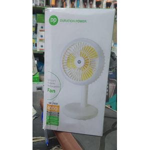 Duration Power (DP) DP-7632, a rechargeable portable table fan equipped with an LED light. 