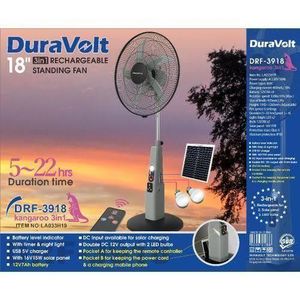 Duravolt DRF-3918 18" 3-in-1 rechargeable standing fan.