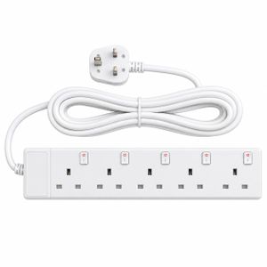 Heavy Duty 5-Way Extension Socket Strip With Individual Switches & Neon Indicators