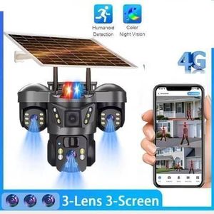 High Quality Waterproof 3 Lens 4G Solar CCTV Camera – Wireless Outdoor PTZ Security Camera with Night Vision, Motion Detection, SIM Card & V380 Pro App