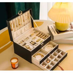 Gen Jewelry Box for Women, 3-Layer Jewelry Organizer, Jewelry Storage Case PU Leather for Earrings, Bracelets, Ring, Necklaces