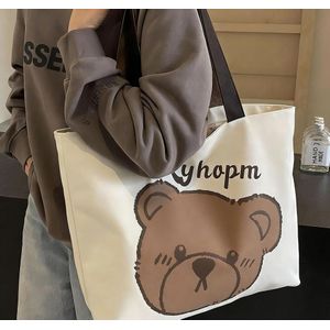 Commuting Cartoon Ins Single Shoulder Large Capacity Student Tote Bag Bear Tote Versatile Student Class Canvas Handbag