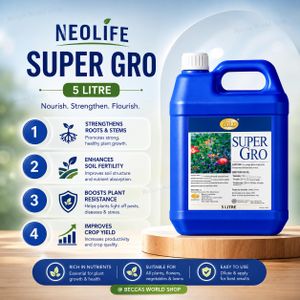 Neo Clean Neolifesuper gro 5 litre single super grow fertilizer plants uitable for gardens, farms, and all types of indoor and outdoor plants.