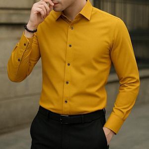 Men's Corporate Quality Office Plain Slim Fit Long Sleeve Gold Shirt