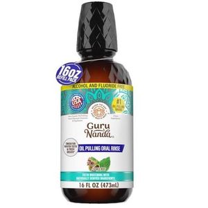 Gurunanda CocoMint Oil Pulling Mouthwash, 16OZ for Complete Oral Hygiene, 7 Essential Oils & Vitamins