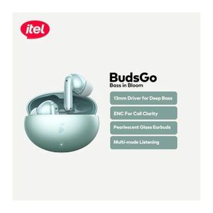 itel  Buds Go 13mm Deep Bass Earbuds Glossy Design ENC Clear Calls - Blue Haze
