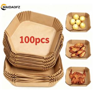 MAIDAOFZ 100 Pcs Air Fryer Disposable Paper Liners Square Airfryer Baking Paper for Easy Clean