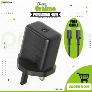 Oraimo PowerGaN 451 45W Gan Ultra Fast Wall Charger + Free Cable