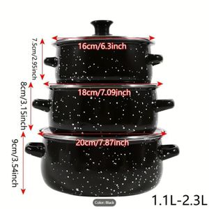 3-Piece Enameled Soup Pot with Lid and Bowl - Portable Food Warming Stew Pot - Black