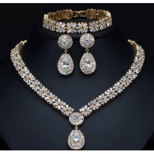 Zirconia First Grade Luxury Complete Sets Of Silver Necklace,Earring , Bracelet And Ring Set