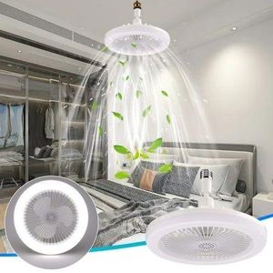 2-in-1 LED Ceiling Fan Light with Remote Control – E27 Socket Adjustable Garage Light Fan (White)