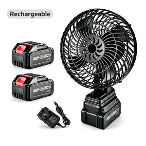 WakeView Cordless Table Fan with 2 Batteries, Rechargeable High Power Fan  Black