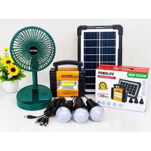 YOBOLIFE Portable Strong Rechargable Kit with Super Lasting Rechargable Fan (Including 3Bulb , Panel and Recharble cable)