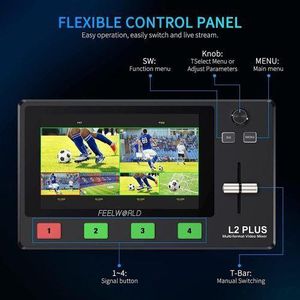 Feelworld Original FEEL WORLD L2 PLUS 4k Professional Touchscreen video mixer switcher Live Production Video Switcher 4x HDMI Input PTZ Control Chroma Key Cutout USB3.0 for OBS, VMIX, Church, Event, Tv Show, YouTube, Twitch, instagram, Facebook, Kick live streaming