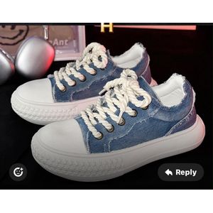 Women's Blue Denim Platform Sneakers with Thick White Sole